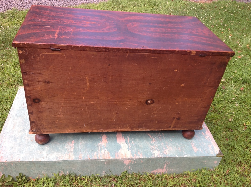 PAINTED BLANKET CHEST w/BALL FEET ca:1850
