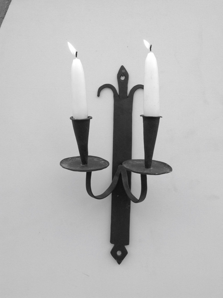 EARLY FLEUR-DE-LIS DOUBLE CANDLE WALL SCONCE